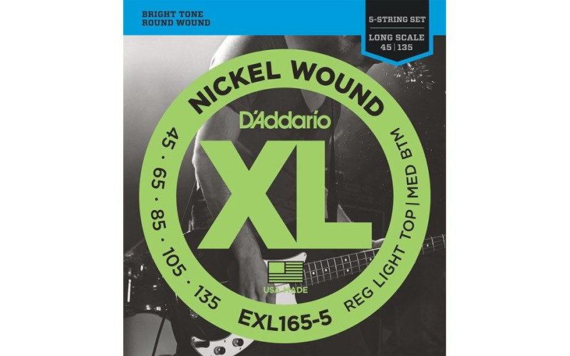 D`Addario EXL165-5 XL NICKEL WOUND Струны для 5-струнной бас-гитары 5-string Long RLTMB 45-135