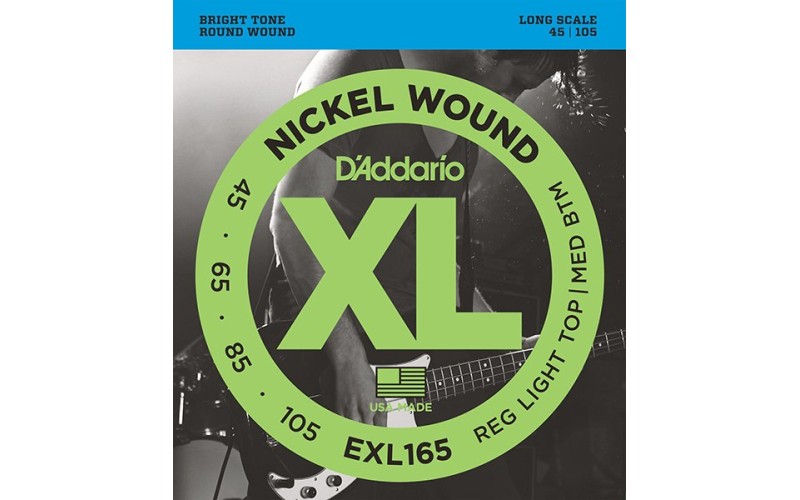 D`Addario EXL165 XL NICKEL WOUND Струны для бас-гитары Long Regular Ligth Top Medium Bottom 45-105