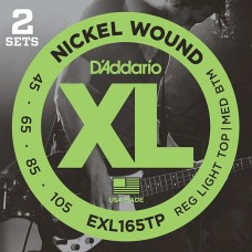 D`Addario EXL165TP Nickel Wound Струны для бас-гитары, Custom Light, 45-105, 2 комплекта, Long