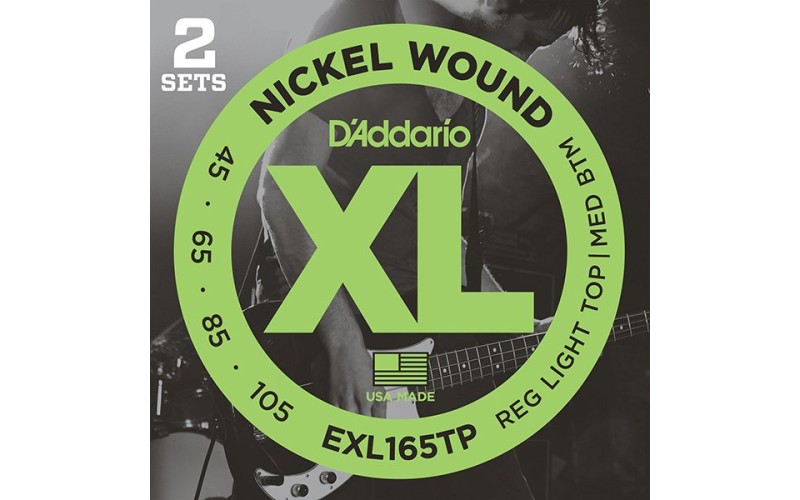 D`Addario EXL165TP Nickel Wound Струны для бас-гитары, Custom Light, 45-105, 2 комплекта, Long