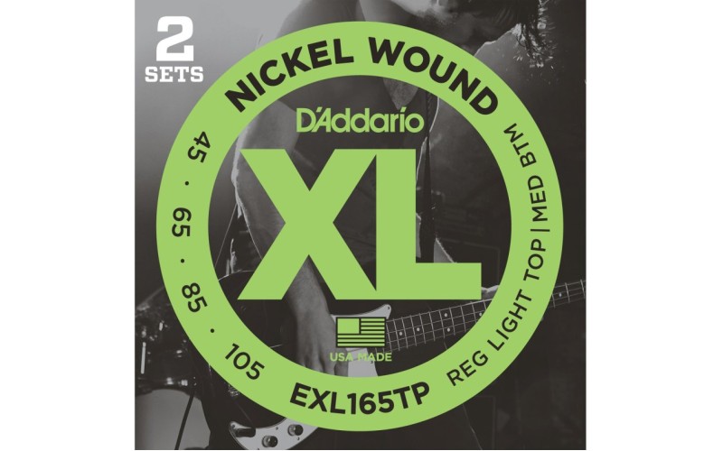 D`Addario EXL165TP Nickel Wound Струны для бас-гитары, Custom Light, 45-105, 2 комплекта, Long