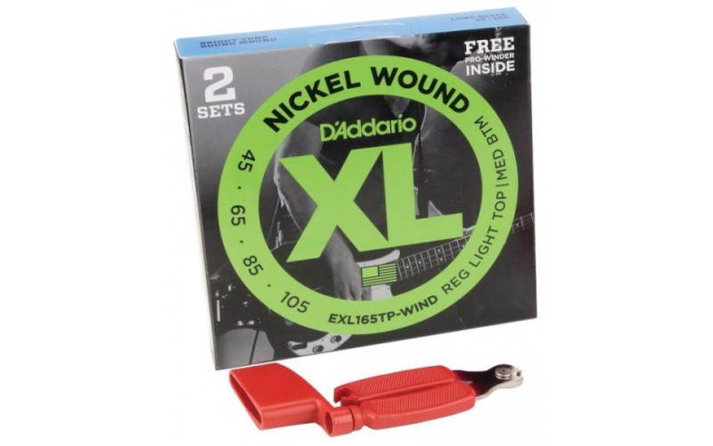 D'ADDARIO EXL165TP-WIND - 2 комплекта струн для бас-гитары, 45-105 + вертушка в подарок