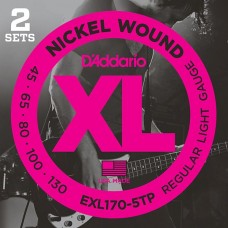 D'Addario EXL170-5TP Nickel Wound Струны для 5-струнной бас-гитары, Light 45-103, 2 комплекта, Long