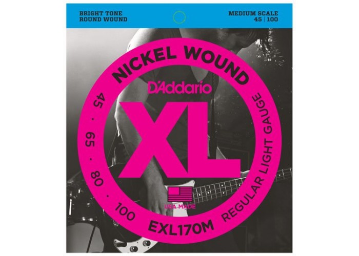 D'Addario EXL170M Nickel Wound Комплект струн для бас-гитары, Light, 45-100, Medium Scale