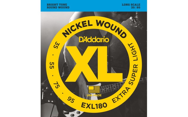 D'Addario EXL180 Nickel Wound Комплект струн для бас-гитары, Extra Super Light, 35-95