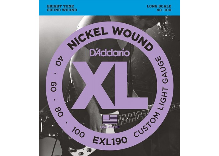 D'Addario EXL190 XL NICKEL WOUND Струны для бас-гитары Long Custom Light 40-100 