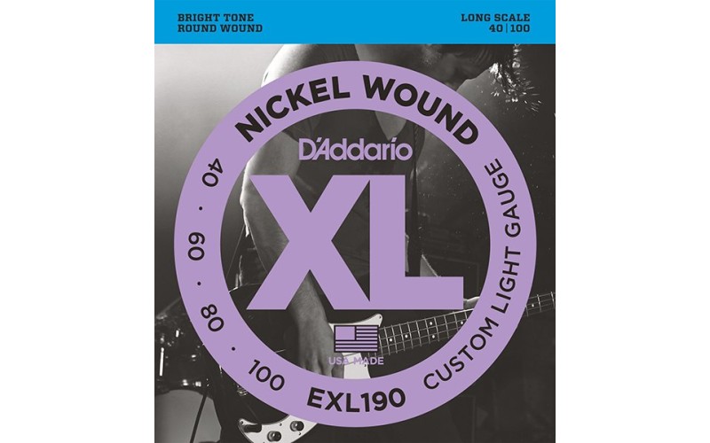 D'Addario EXL190 XL NICKEL WOUND Струны для бас-гитары Long Custom Light 40-100 