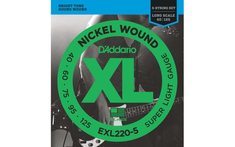 D'Addario EXL220-5 Nickel Wound Комплект струн для 5-струнной бас-гитары, Super Light, 40-125
