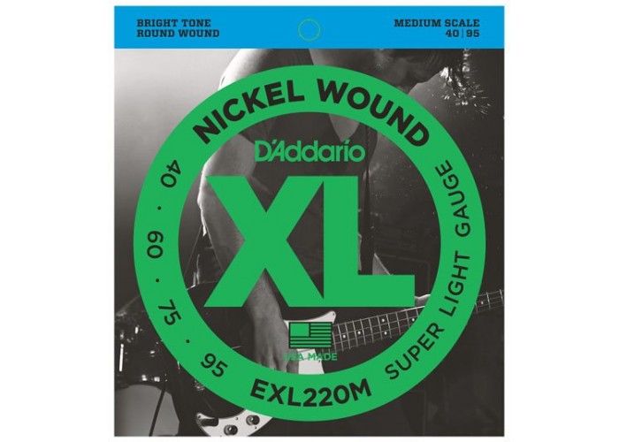 D'Addario EXL220M Nickel Wound Комплект струн для бас-гитары, Super Light, 40-95, Medium Scale