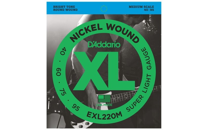D'Addario EXL220M Nickel Wound Комплект струн для бас-гитары, Super Light, 40-95, Medium Scale