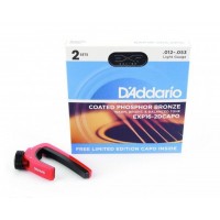 D'ADDARIO EXP16-2DCAPO - 2 комплекта струн для акустической гитары,12-53 + каподастр в подарок
