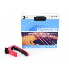 D'ADDARIO EXP16-2DCAPO - 2 комплекта струн для акустической гитары,12-53 + каподастр в подарок