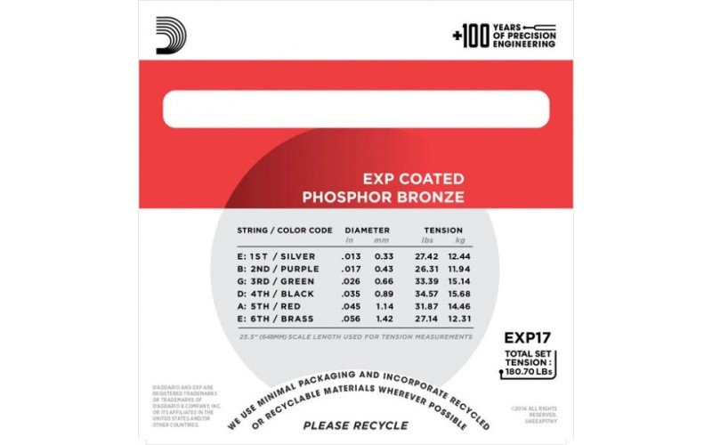 D'ADDARIO EXP17 - струны для акустической гитары, Medium, 13-56