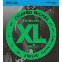 D'Addario EXP220 Coated Nickel Wound Комплект струн для бас-гитары, с покрытием, Super Light, 40-95
