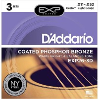 D'Addario EXP26-3D Coated Phosphor Bronze Струны для акустической гитары, C.Light, 11-52, 3 компл