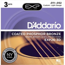 D'Addario EXP26-3D Coated Phosphor Bronze Струны для акустической гитары, C.Light, 11-52, 3 компл