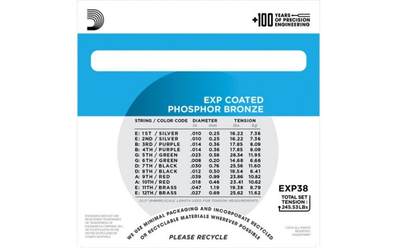 D'ADDARIO EXP38 - струны для 12- струннной гитары, 10-47
