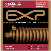 D'Addario EXPPBB170-5 Coated Phosphor Bronze Струны для 5-стр.акуст.бас-гитары, с покрытием, 45-130