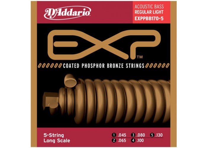 D'Addario EXPPBB170-5 Coated Phosphor Bronze Струны для 5-стр.акуст.бас-гитары, с покрытием, 45-130