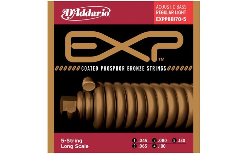 D'Addario EXPPBB170-5 Coated Phosphor Bronze Струны для 5-стр.акуст.бас-гитары, с покрытием, 45-130