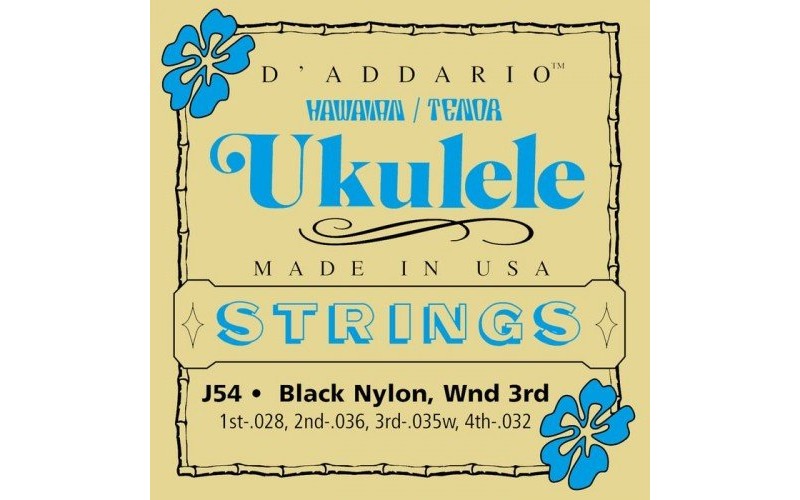D'ADDARIO J54 струны для укулеле Tenor, серебро/черный нейлон