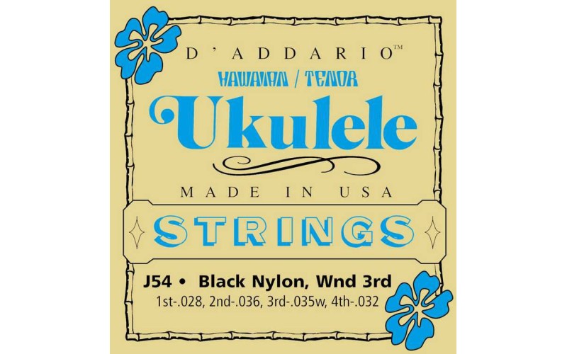 D'ADDARIO J54 струны для укулеле Tenor, серебро/черный нейлон