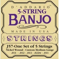 D'Addario J57 Комплект струн для 5-струнного банджо, никель, Custom Medium, 11-22