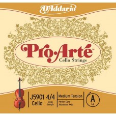 D'Addario J5901-4/4M-B10 Pro-Arte Отдельная струна A/Ля для виолончели размером 4/4, ср. нат, 10шт