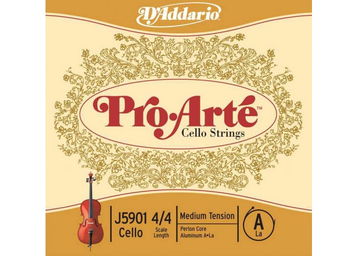 D'Addario J5901-4/4M-B10 Pro-Arte Отдельная струна A/Ля для виолончели размером 4/4, ср. нат, 10шт