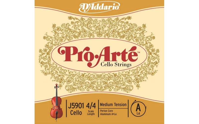 D'Addario J5901-4/4M-B10 Pro-Arte Отдельная струна A/Ля для виолончели размером 4/4, ср. нат, 10шт