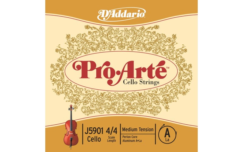 D'Addario J5901-4/4M Pro-Arte Отдельная струна A/Ля для виолончели размером 4/4, среднее натяжение