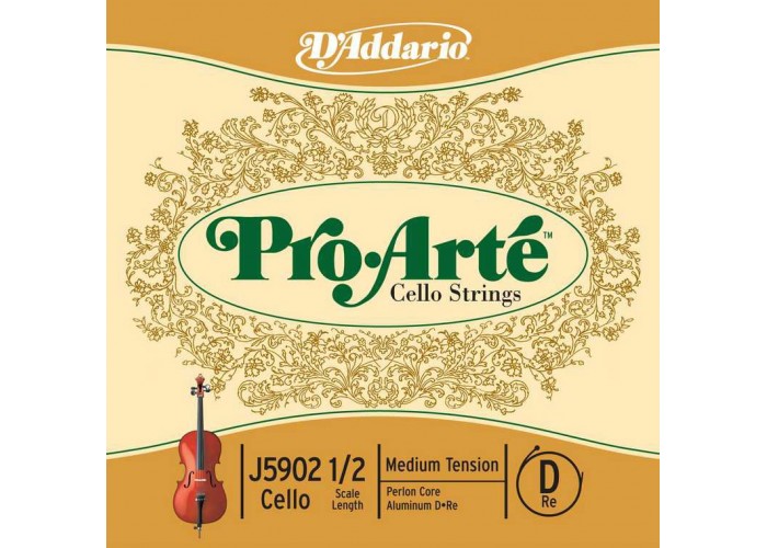 D'Addario J5902-1/2M-B10 Pro-Arte Отдельная струна D/Ре для виолончели размером 1/2, ср. нат, 10шт
