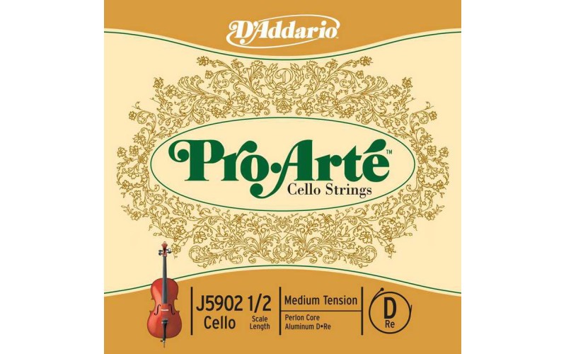 D'Addario J5902-1/2M-B10 Pro-Arte Отдельная струна D/Ре для виолончели размером 1/2, ср. нат, 10шт