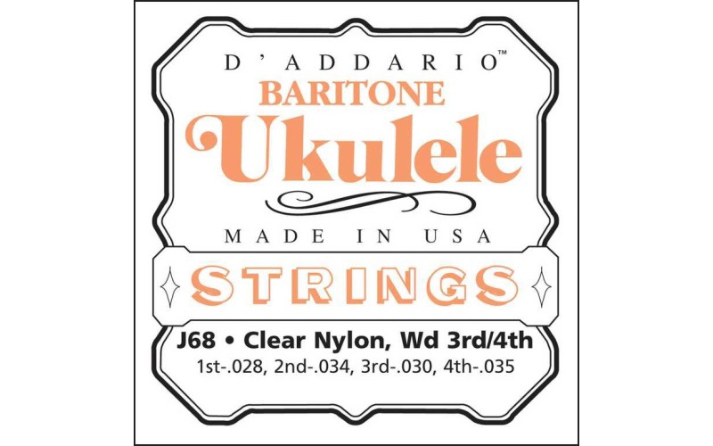D'ADDARIO J68 струны для укулеле баритон, серебро/чистый нейлон