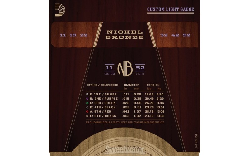 D'ADDARIO NB1152 струны для акустической гитары Nickel Bronze 11-52