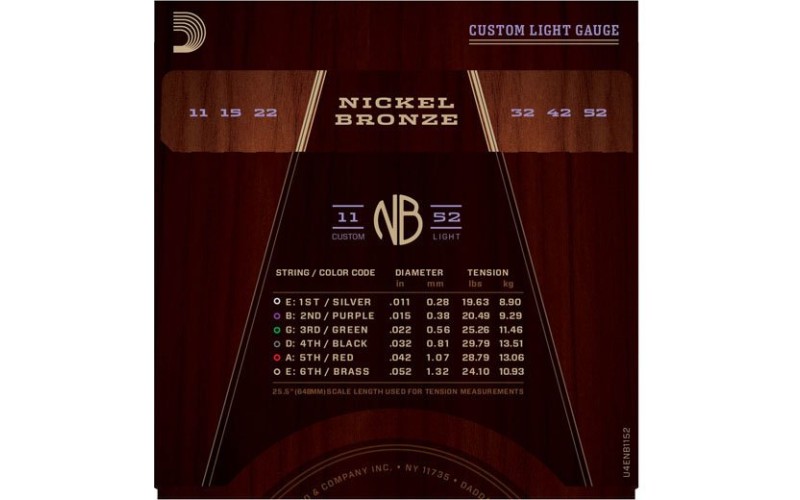 D'ADDARIO NB1152 струны для акустической гитары Nickel Bronze 11-52