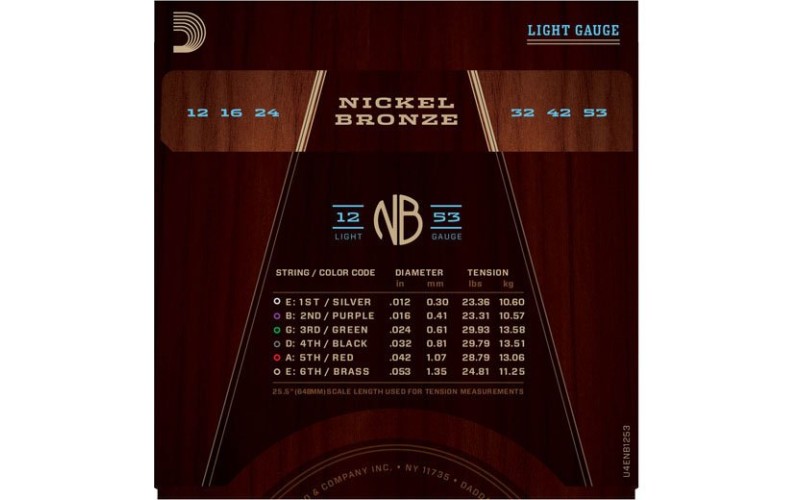 D'ADDARIO NB1253 струны для акустической гитары Nickel Bronze 12-53