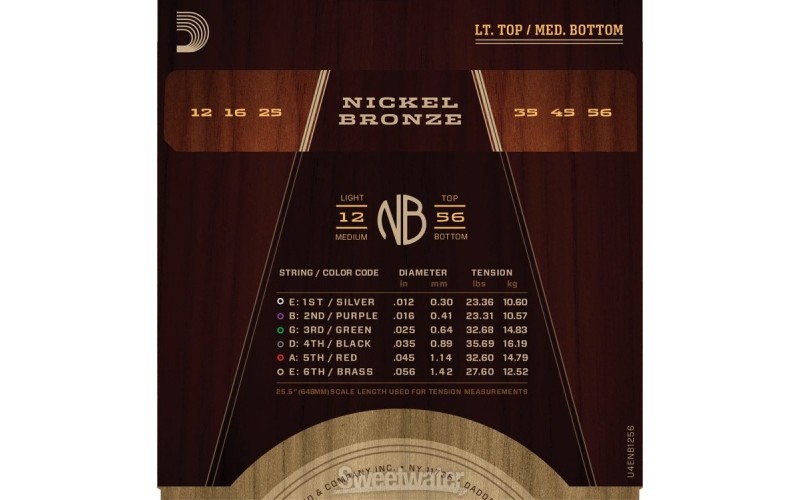 D'ADDARIO NB1256 струны для акустической гитары Nickel Bronze 12-56
