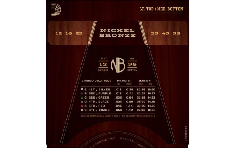 D'ADDARIO NB1256 струны для акустической гитары Nickel Bronze 12-56