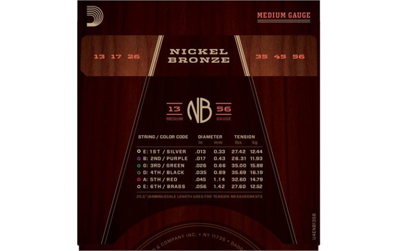 D'ADDARIO NB1356 струны для акустической гитары Nickel Bronze 13-56