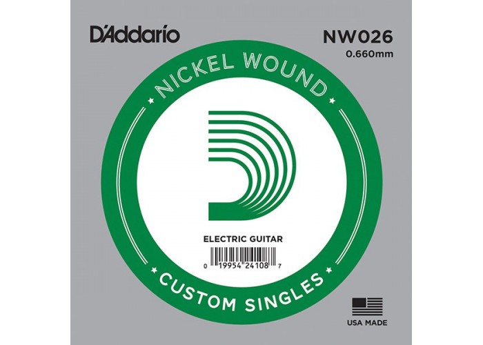 D'Addario NW026 Nickel Wound Отдельная струна для электрогитары, никелированная, .026