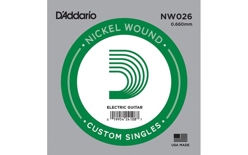 D'Addario NW026 Nickel Wound Отдельная струна для электрогитары, никелированная, .026