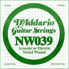 D'ADDARIO NW039 - одиночная струна для электрогитары .039 обмотка никель