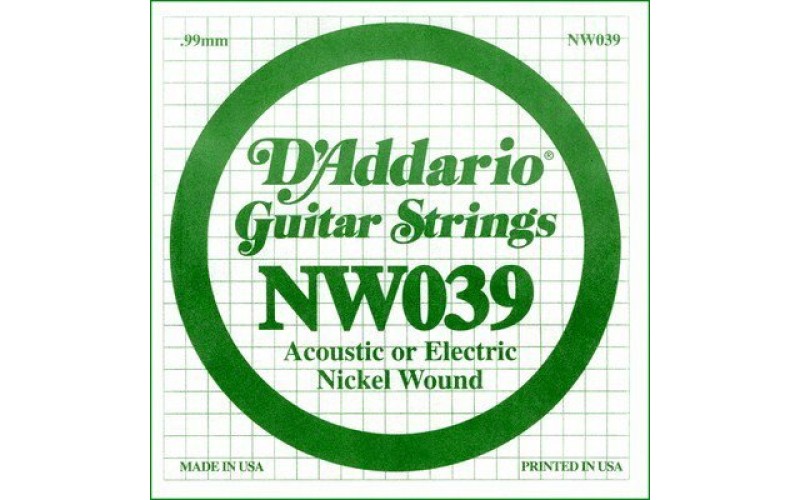 D'ADDARIO NW039 - одиночная струна для электрогитары .039 обмотка никель