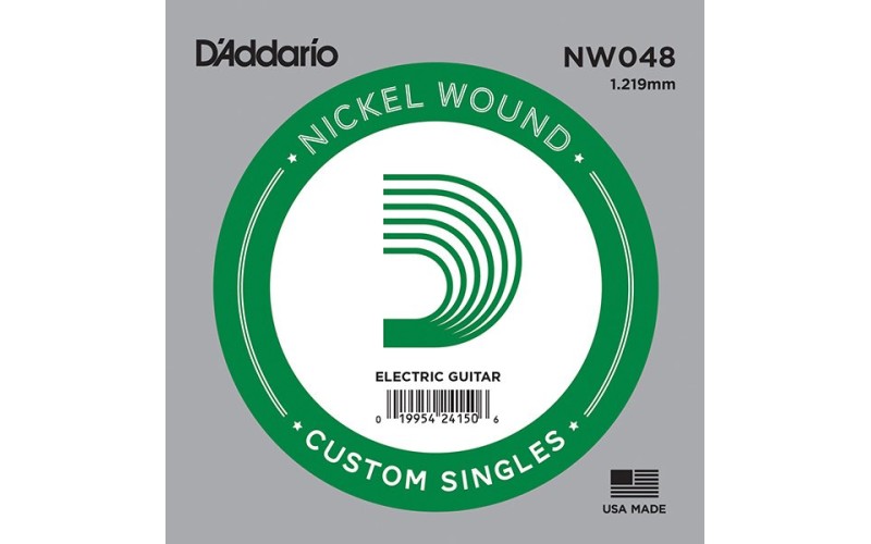 D'Addario NW048 Nickel Wound Отдельная струна для электрогитары, никелированная, .048
