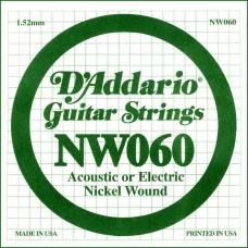 D'Addario NW060 Nickel Wound Отдельная струна для электрогитары, .060