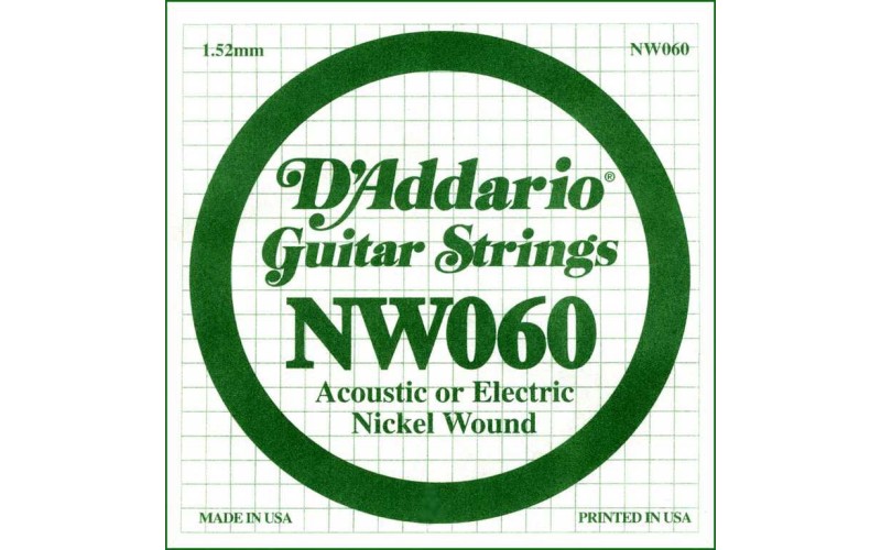 D'Addario NW060 Nickel Wound Отдельная струна для электрогитары, .060