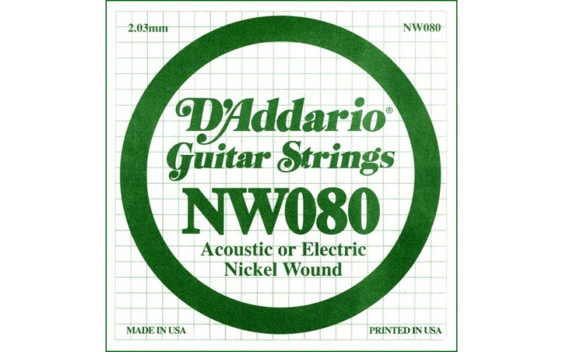 D'ADDARIO NYNW080 - NYXL одиночная струна, обмотка никель .080