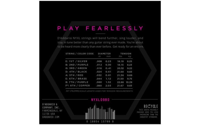 D'ADDARIO NYXL0980 струны для 8-струнной электрогитары, Light, 09-80