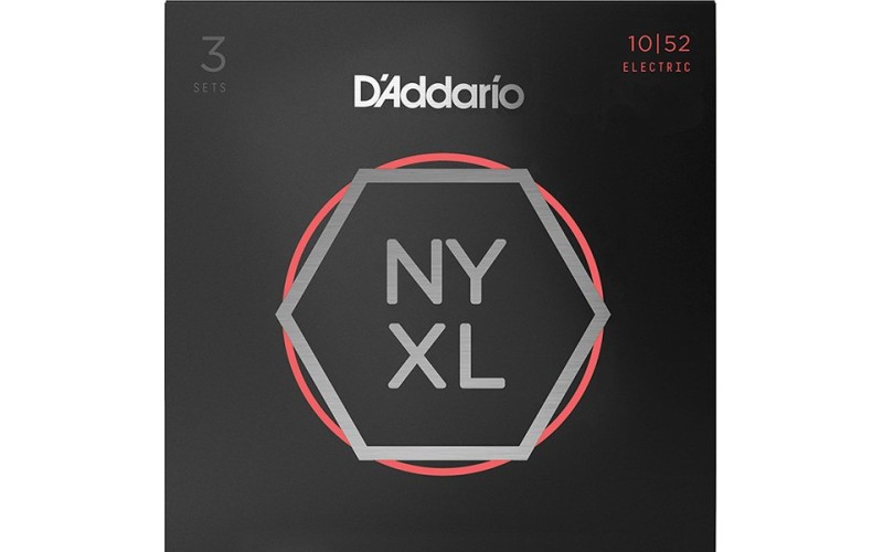 D'Addario NYXL1052-3P Струны для электрогитары, 3 комплекта, никелированные, Light T/Heavy B, 10-52